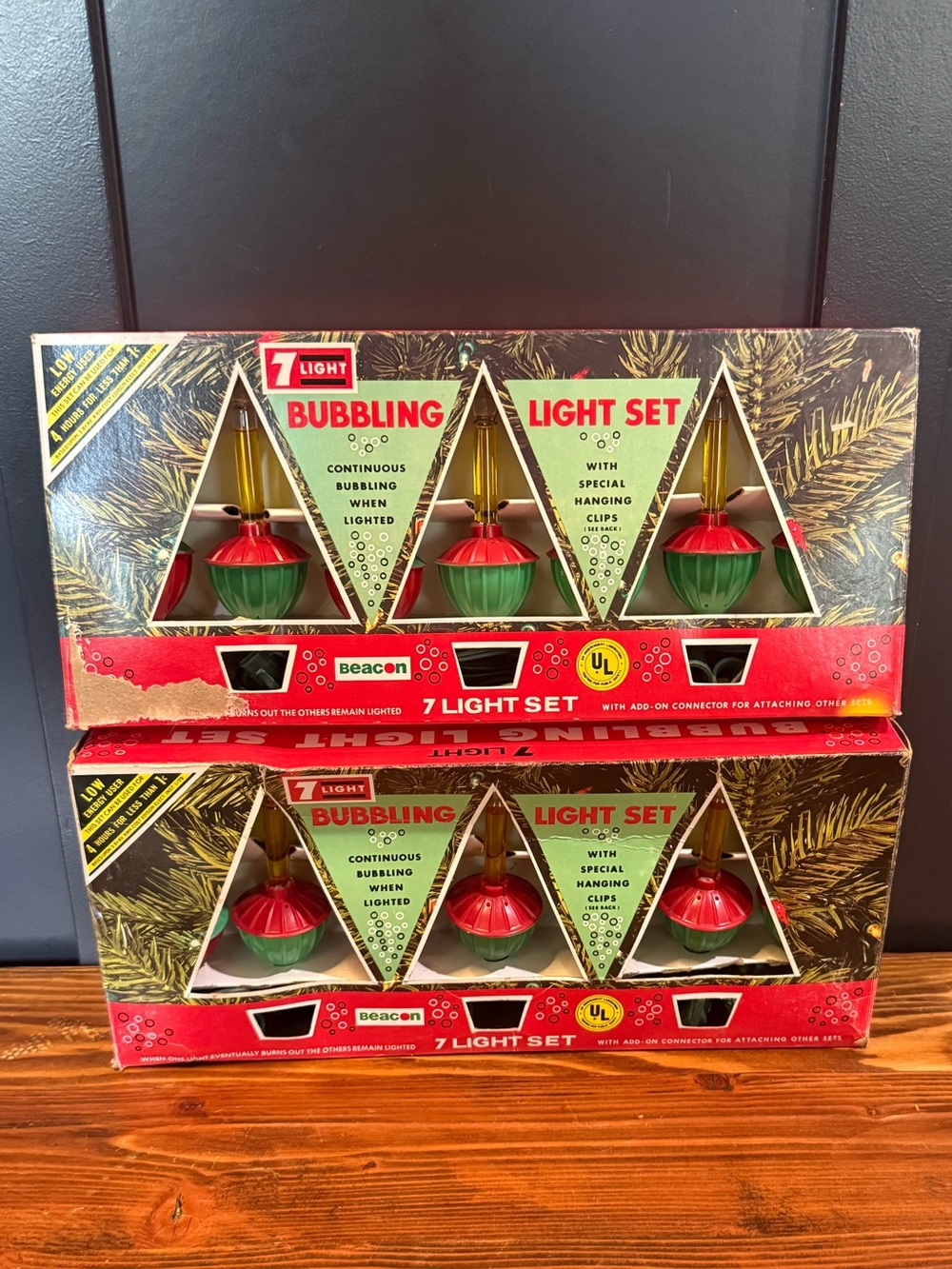 NOS 2 sets of 7 Beacon vintage colored bubble Christmas lights